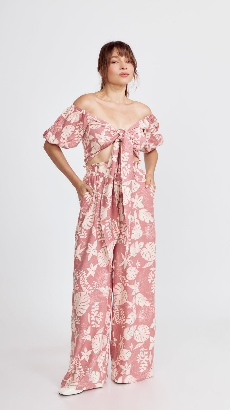 Pantalon Palazzo de Lino Floral