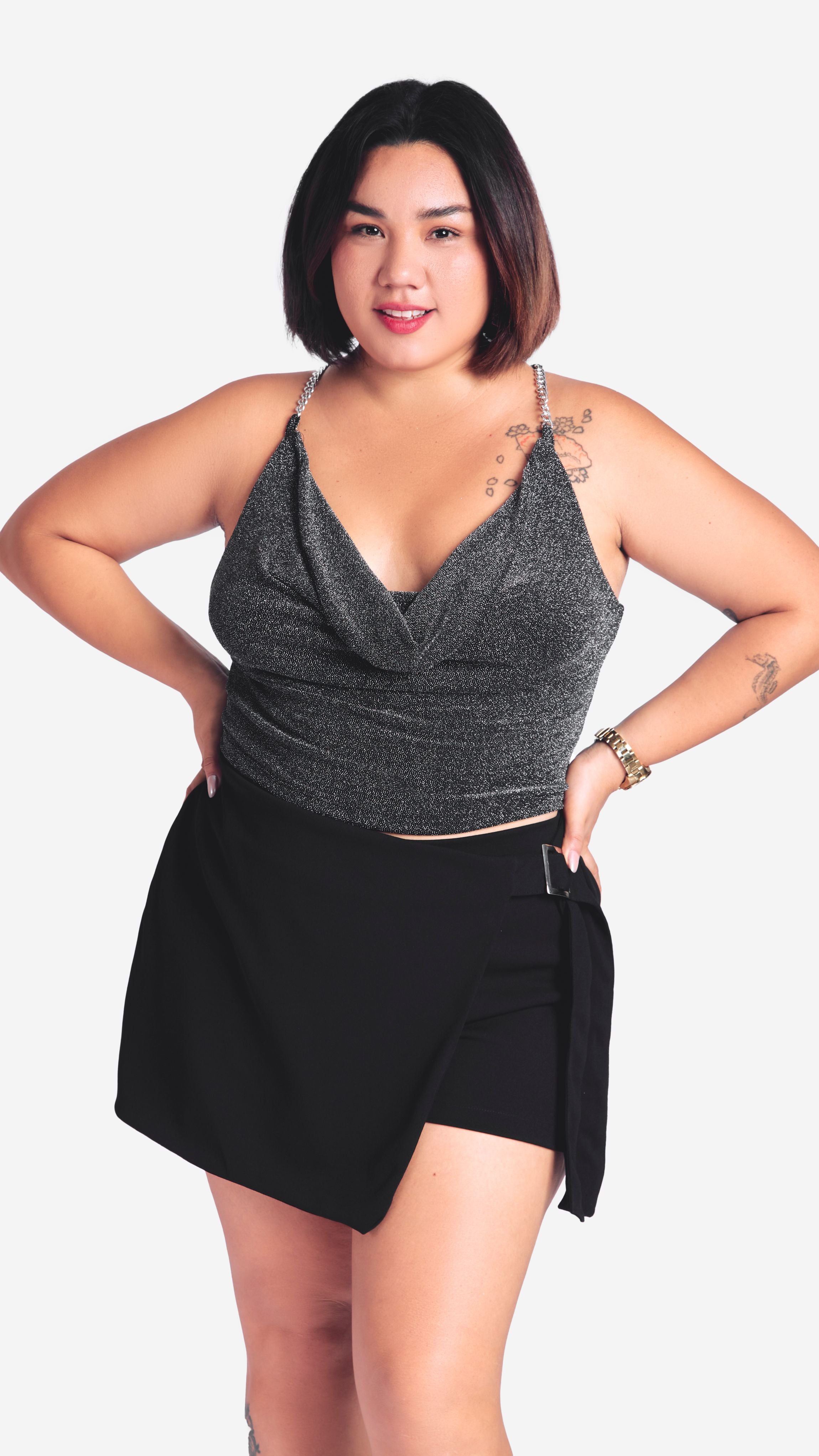 Falda Short En Tela Falda Short Tela Sofia Negro/Rosa Luloshop