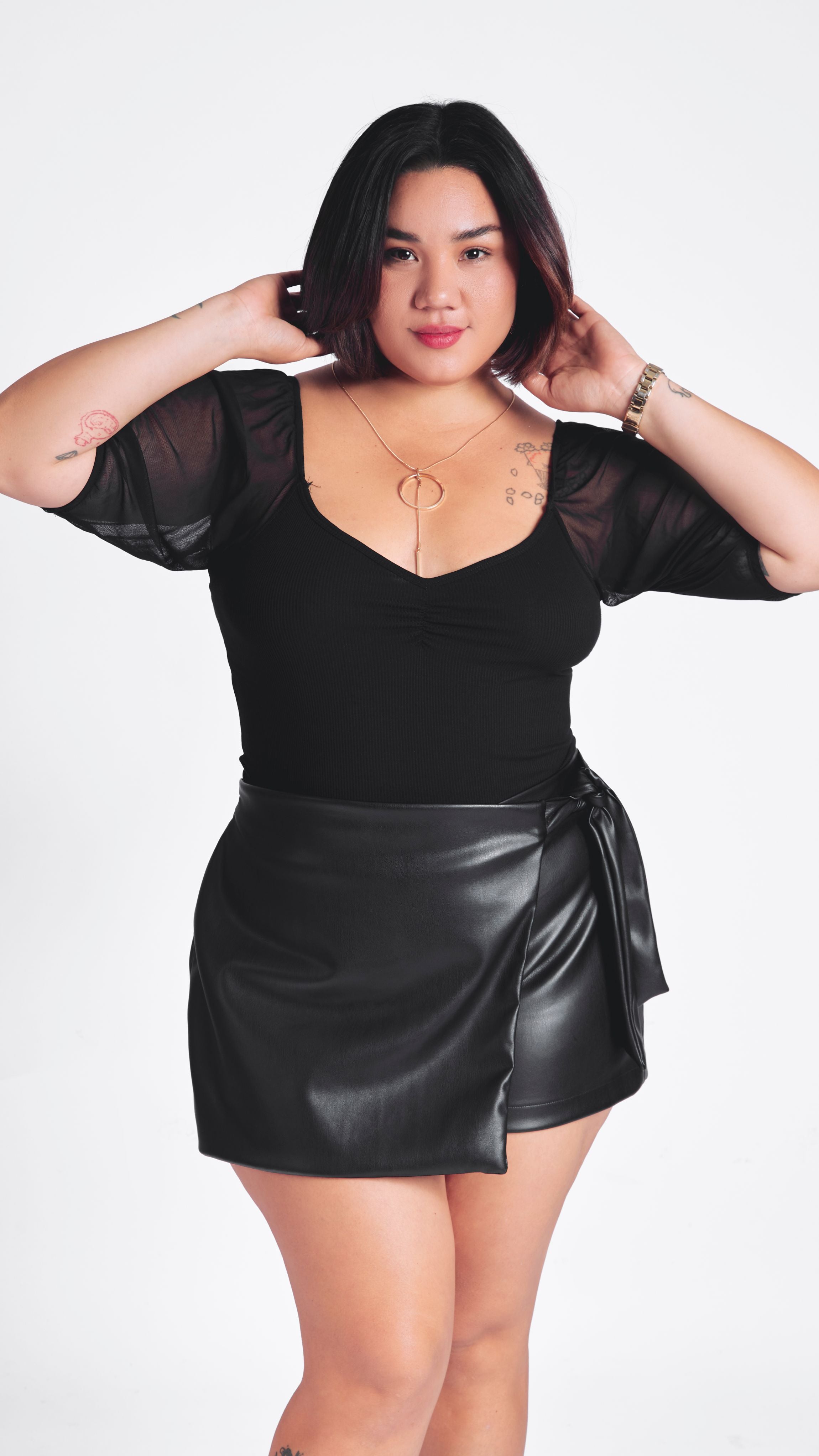 Falda Short Negro Outfit Short Ala Cintura Falda Short Abertura